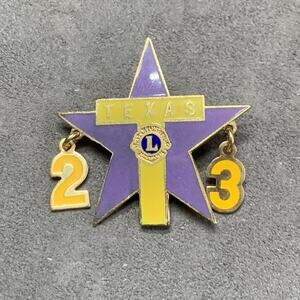 Vintage Lions International Club Pin Texas Star District 23 Dangle Numbers